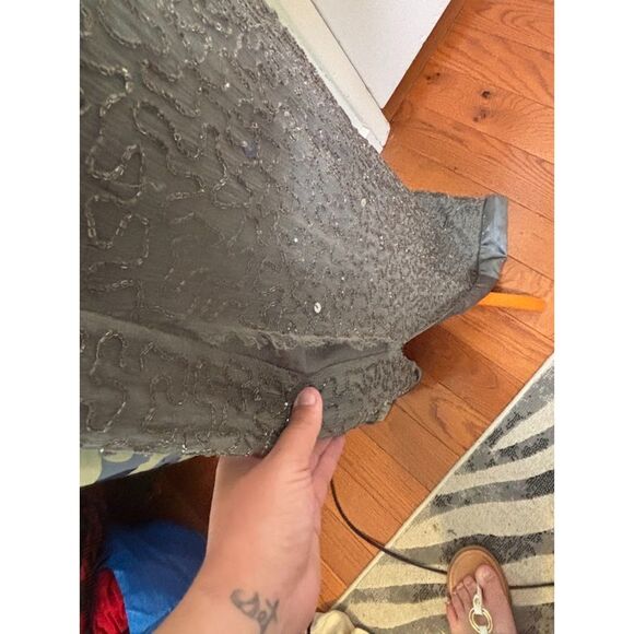 VTG Scala Beaded Gown Glam Formal Evening Wear Event size XL Silver Gray Silk - Picture 6 of 9